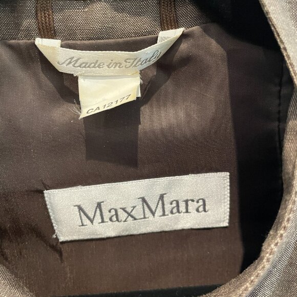 Max Mara Military Brown Jacket Logo Buttons Linen/Wool Blend-Sz.10 - Picture 3 of 13